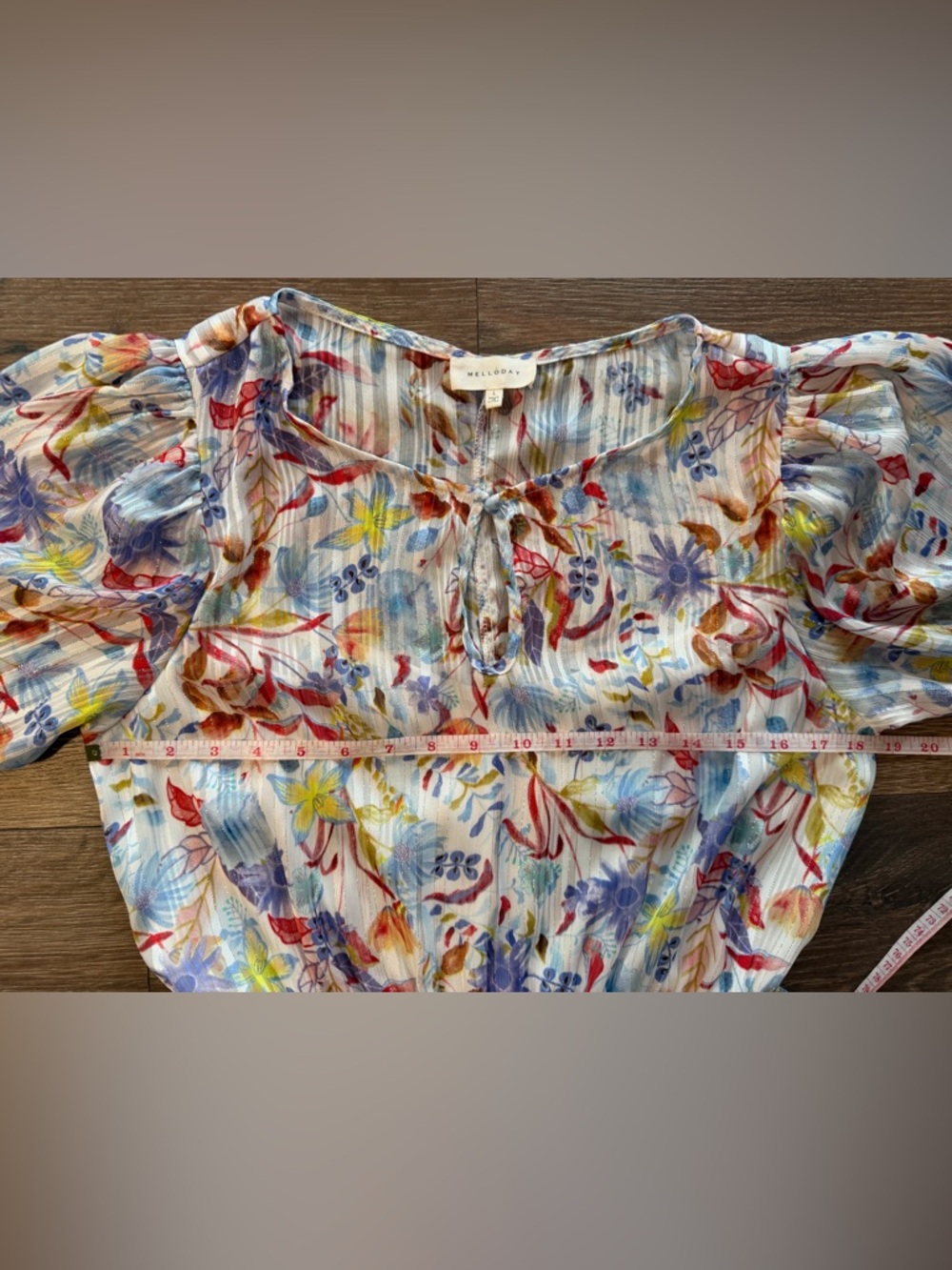 Melloday Floral Print Tiered Ruffle Mini Dress Smocked Waist Shimmer Large - Picture 10 of 10